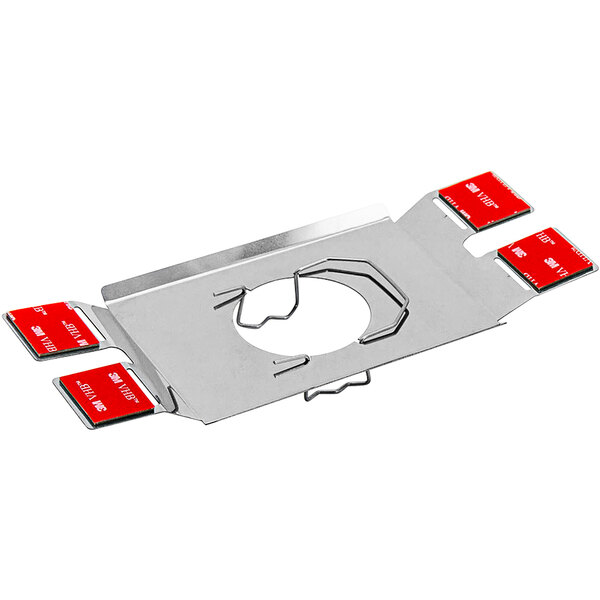 An EcoBurner metal adapter plate with red plastic strips.