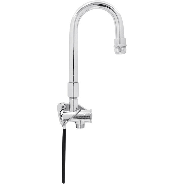 A Chicago Faucets kettle filler valve with a chrome and black design.