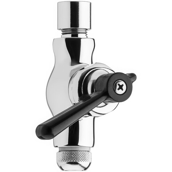 A Chicago Faucets full flow control valve with a chrome and black finish.