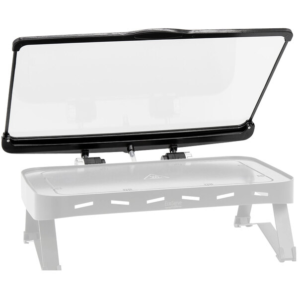 An EcoBurner glass lid with a clear cover on a grey stand.