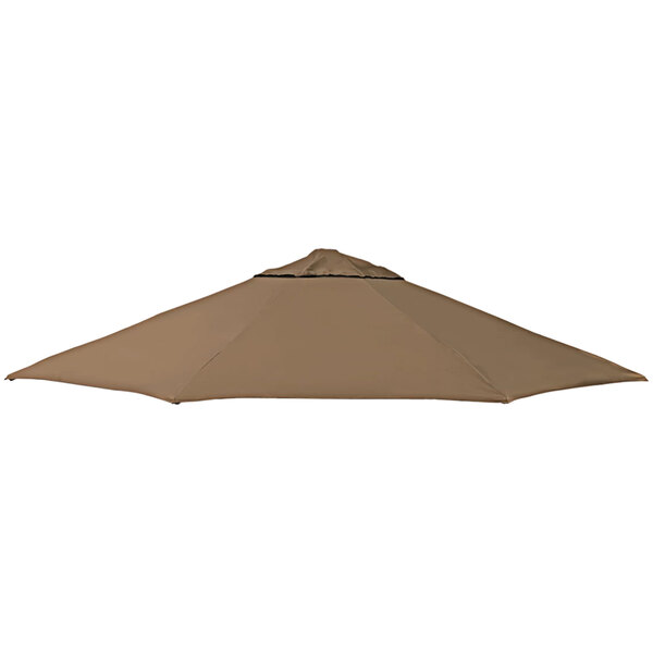 A brown umbrella with a black band.