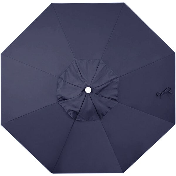 A blue umbrella with a white center.