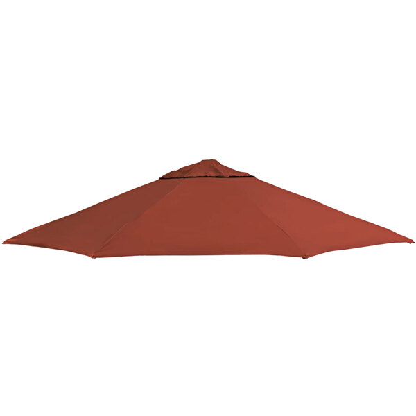 A red umbrella with a black band.