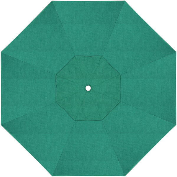 A green umbrella with a white center.