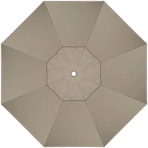 A top view of a taupe California Umbrella open canopy.