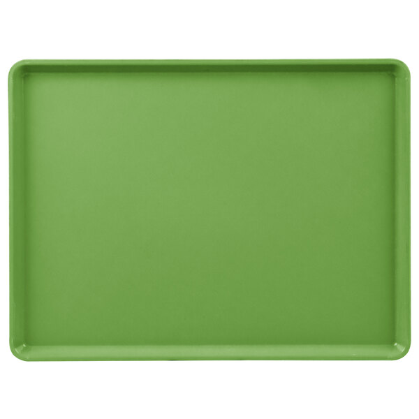 A green rectangular tray with a white border.