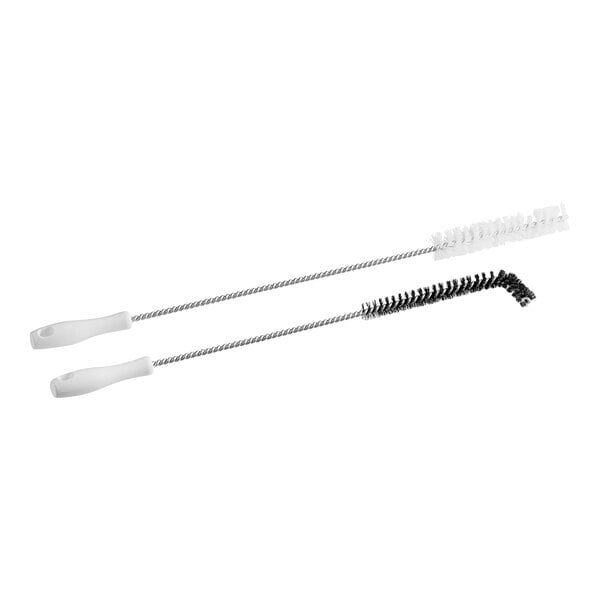 A Henny Penny fryer brush kit with two brushes with white handles and white bristles.