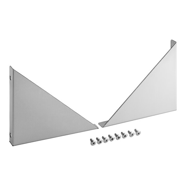 A pair of silver metal ServIt shelf brackets with screws.