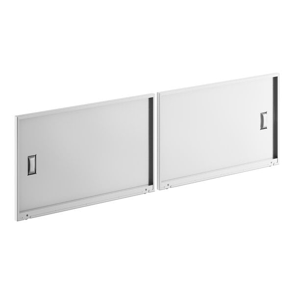 A pair of white doors for a rectangular table with a metal frame.
