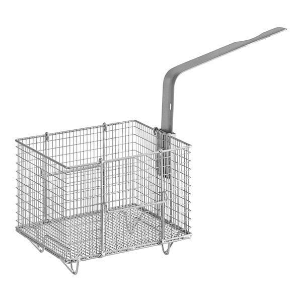 A Henny Penny wire fryer basket with a handle.