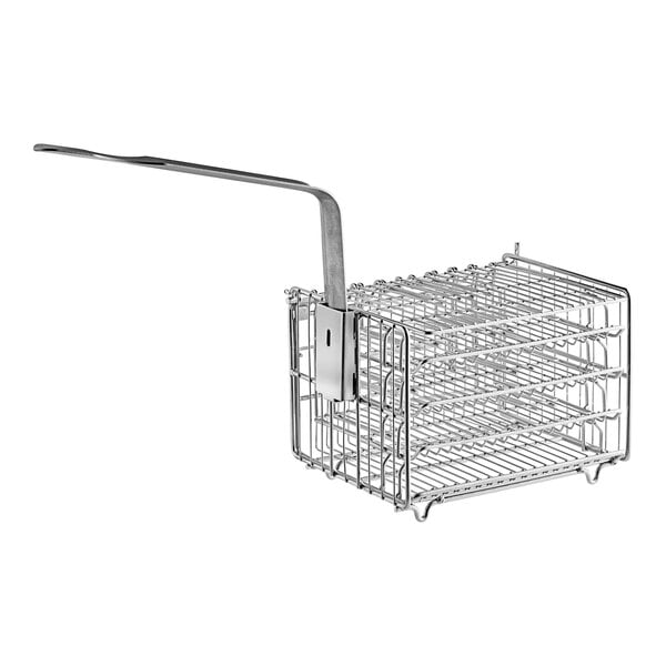 A Henny Penny stainless steel basket with a metal handle.