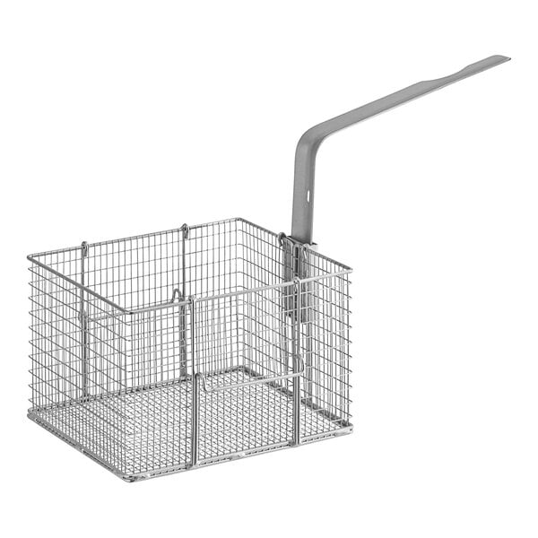 A Henny Penny wire fryer basket with a handle.