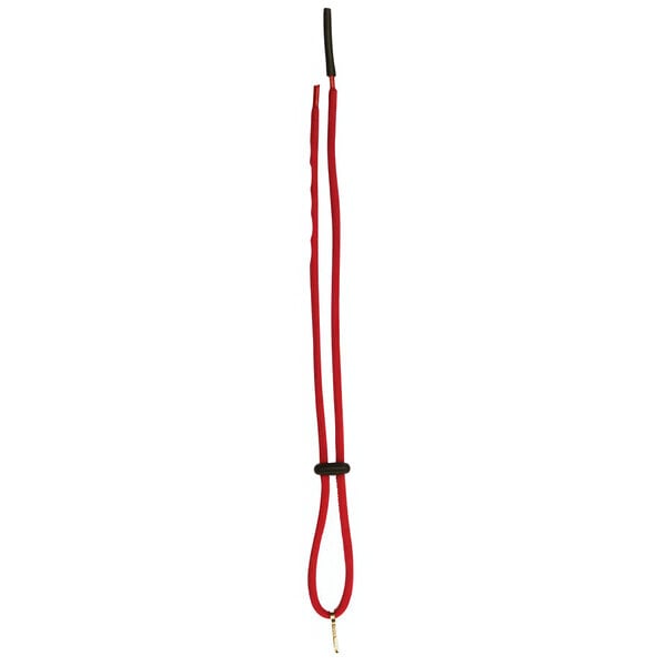 A red lanyard with a black breakaway end.