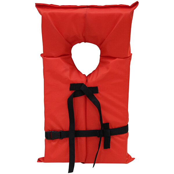 An orange Kemp USA Type II youth life jacket with a black strap.