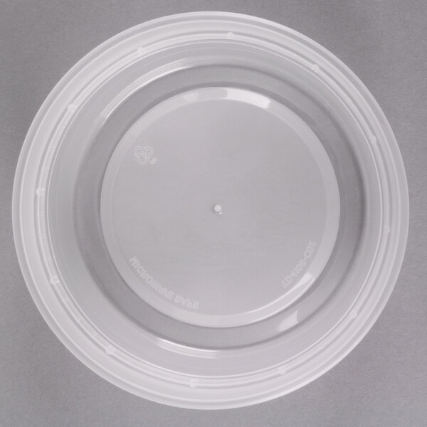 A Pactiv translucent plastic deli container with a lid.