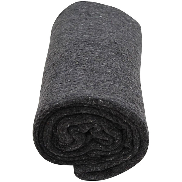 A rolled up gray Kemp USA fire-resistant wool blanket.
