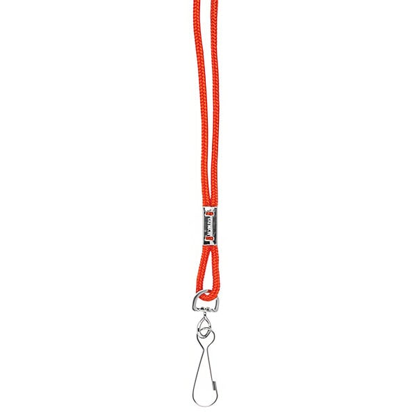 A red Kemp USA economy rope lanyard with a hook.