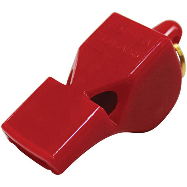 A red Kemp USA Bengal whistle with a gold ring.