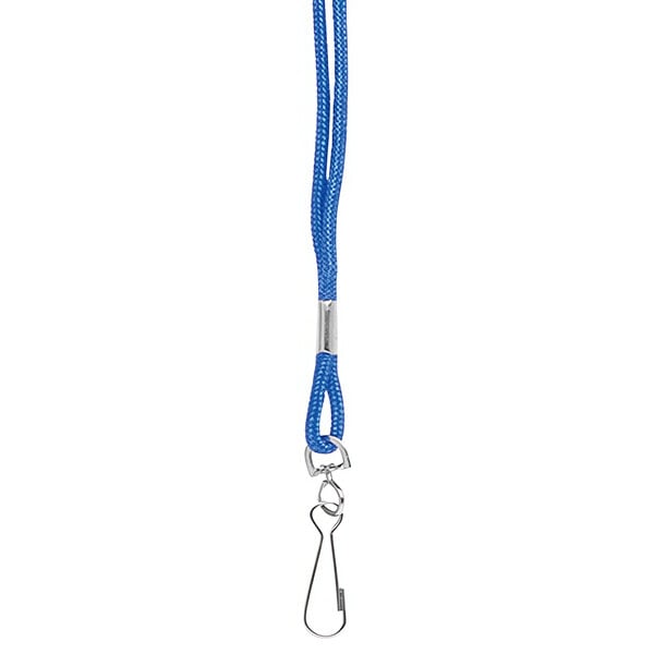 A royal blue Kemp USA economy rope lanyard with a metal hook.