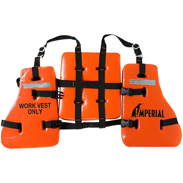 An orange Kemp USA work vest with black straps.