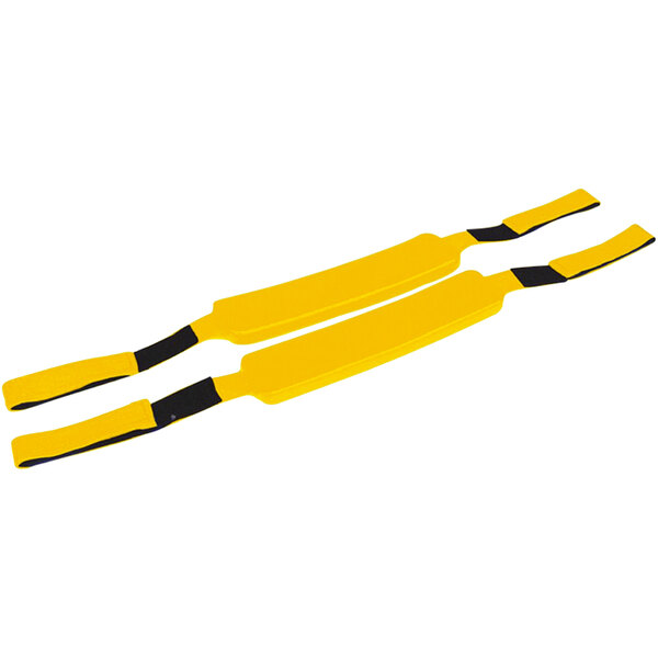 A pair of yellow replacement straps with black clips.