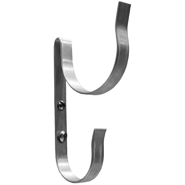 A white metal Kemp USA J-hook for mounting ring buoys.