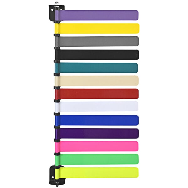A group of colorful plastic strips with a white background.
