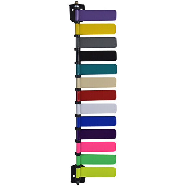 An Omnimed 4" Exam Room Status & Signal 13-Flag System rack with colorful rectangular flags.
