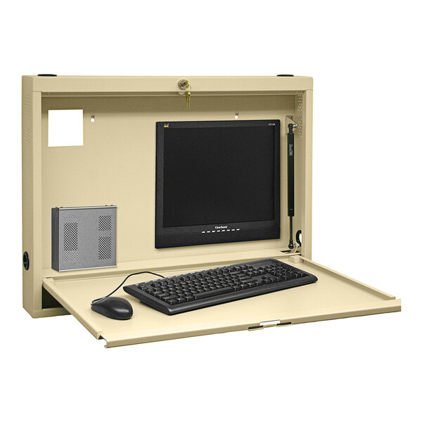A beige Omnimed compact informatics workstation with a computer, keyboard, and mouse.