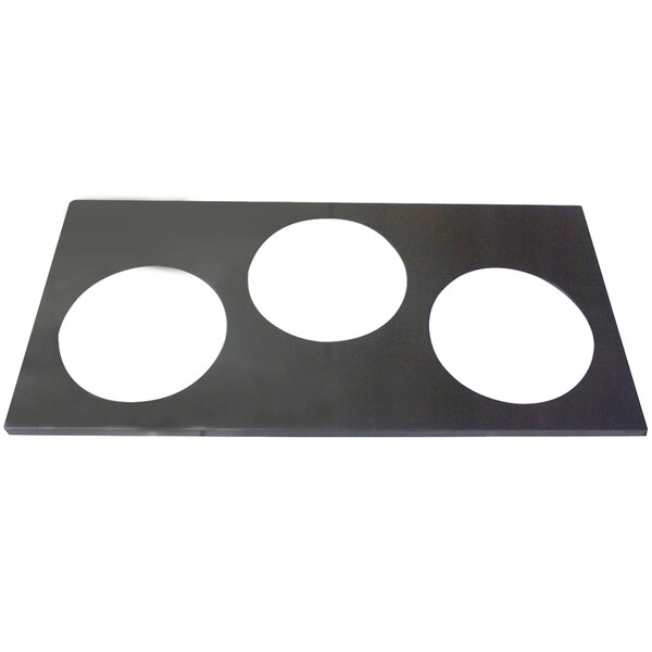 A black rectangular Wells Triple 7 Qt. adapter top with white circles on it.