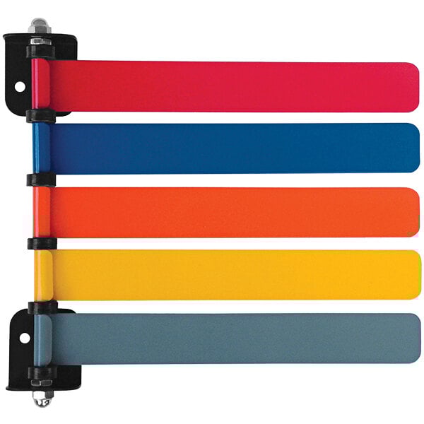 An Omnimed Exam Room 5-Flag System with colorful plastic strips and rectangular flags in blue, red, and other colors.