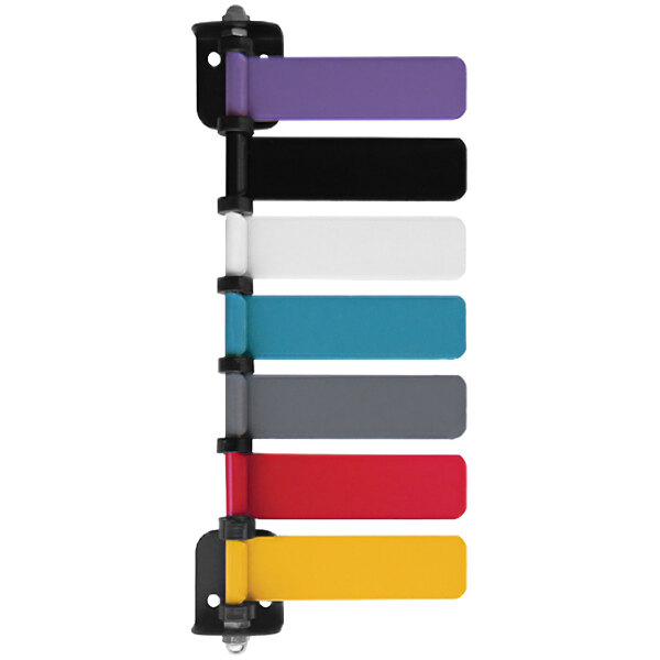 A blue rectangular Omnimed exam room flag with six colorful plastic strips.