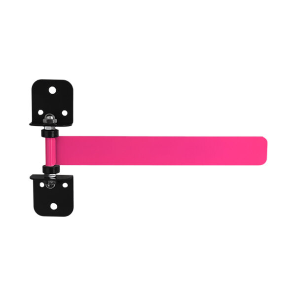 An Omnimed pink and black metal rectangular exam room flag with white border.