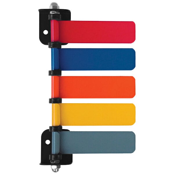 An Omnimed exam room flag system with five rectangular metal flags in different colors.