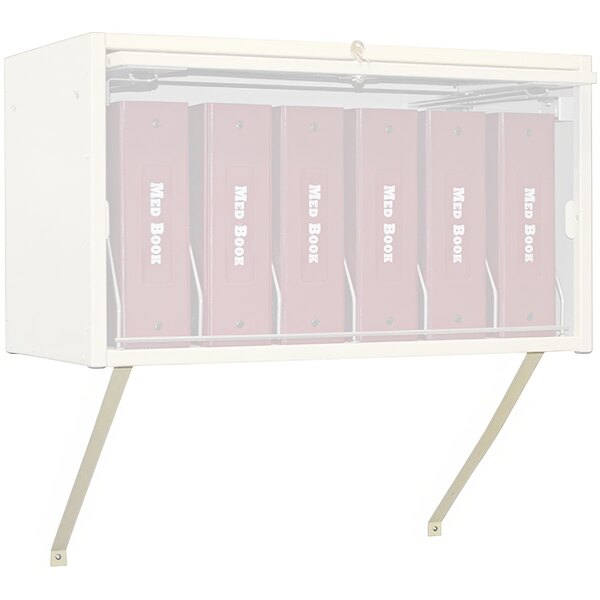 A white box with Omnimed beige wall mounting brackets for cubbie file racks.