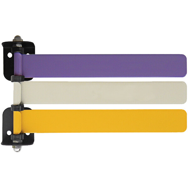 An Omnimed exam room status and signal 3-flag system with purple, yellow, and white rectangular flags.