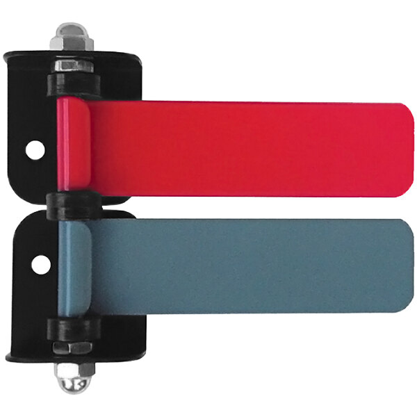 A red and blue rectangular plastic Omnimed exam room status and signal flag.