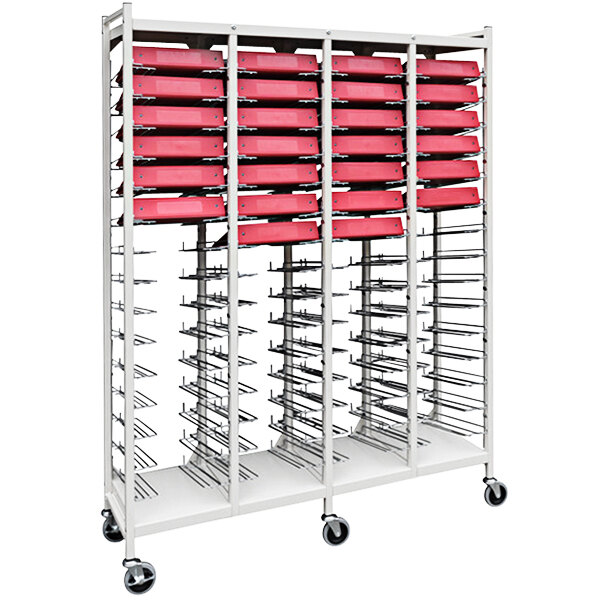 A white metal Omnimed Omnicart with red binder storage shelves.