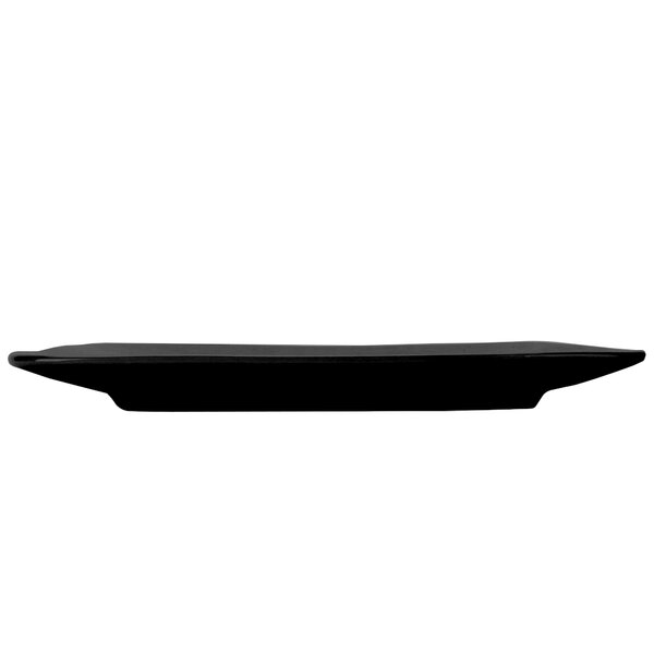 A black square stoneware plate.
