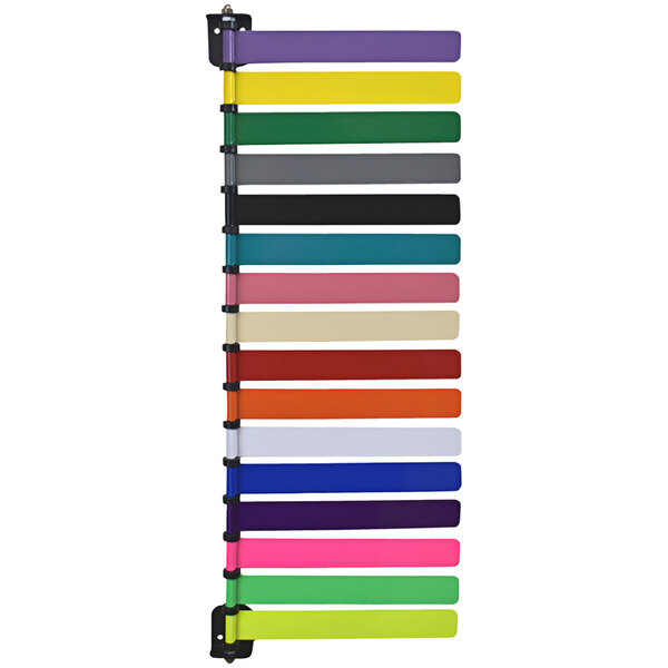 A row of colorful rectangular Omnimed exam room status flags.