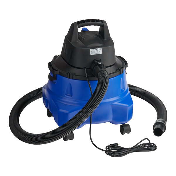 A blue and black Lavex Pro wet/dry vacuum cleaner with a cord.
