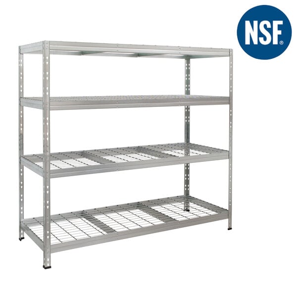 An AR Shelving galvanized boltless wire shelving unit with 4 shelves.