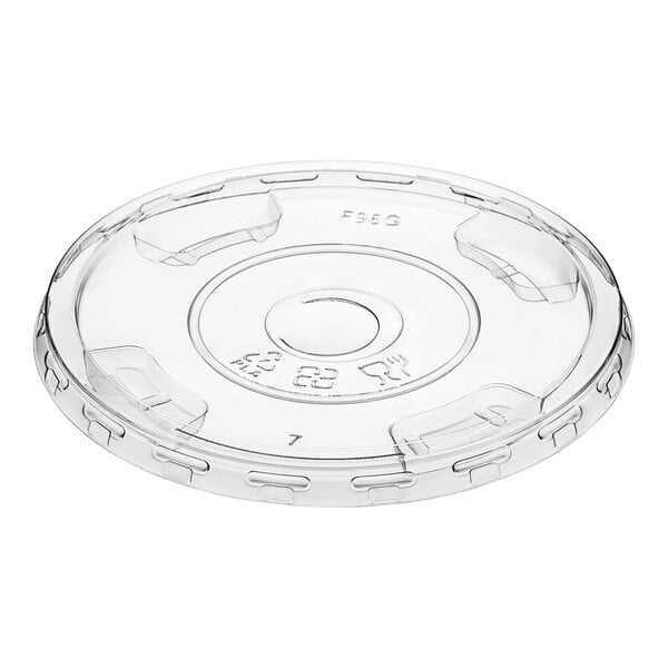 A clear New Roots plastic lid with a circular straw slot.