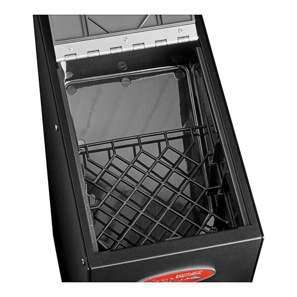 An Avantco bulk coffee grinder with a black lid open.