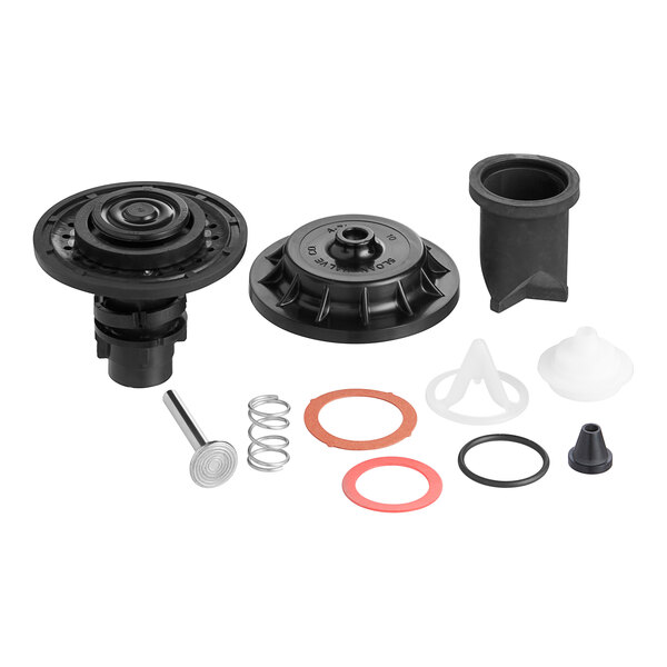 A black Sloan Regal diaphragm tune up kit with rubber seals and gaskets.