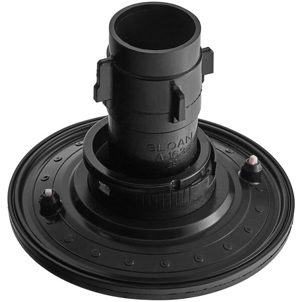 A black plastic and metal diaphragm assembly with a round base.