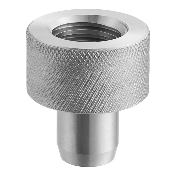 A stainless steel threaded compression cap with a nut.