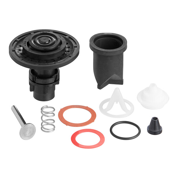 A black plastic Sloan urinal rebuild kit with rubber seals.