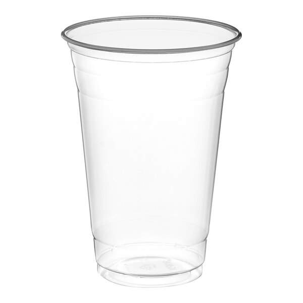 A clear 20 oz. plastic cold cup.