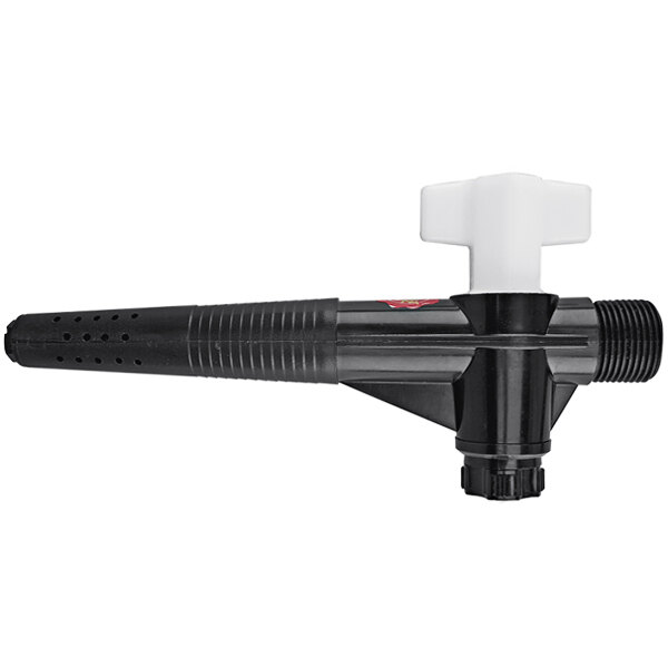 A black and white Micro Matic CASK-TAP nozzle attached to a hose.